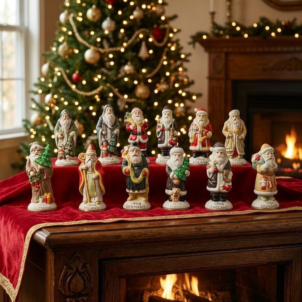 Santas From Around The World Vintage Porcelain Figurine Set 12pc In Box